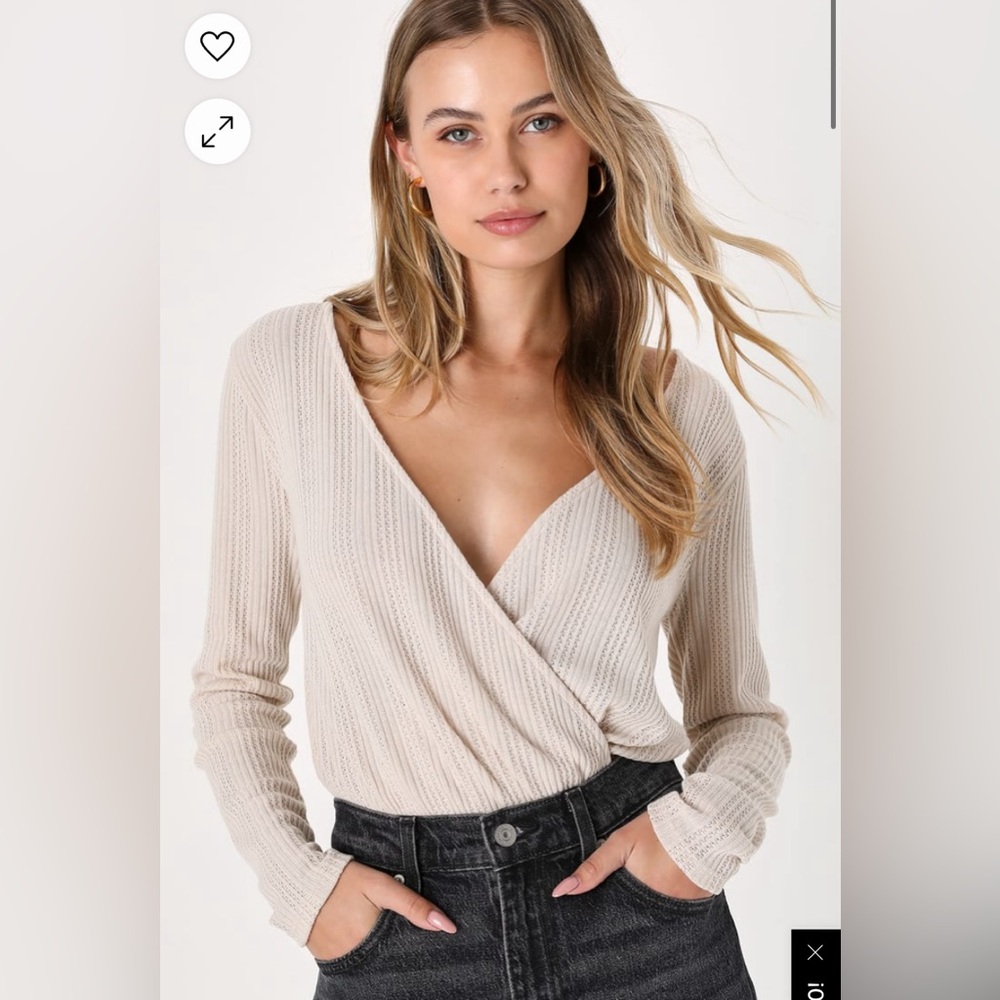 Adorable Look Beige Pointelle Long Sleeve Bodysuit